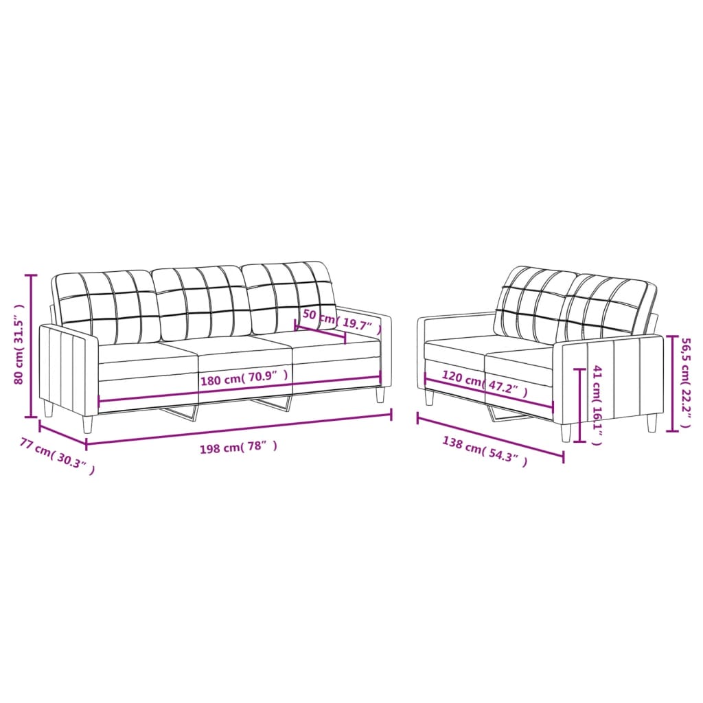 2-dijelni set sofa s jastucima svjetlosivi od tkanine