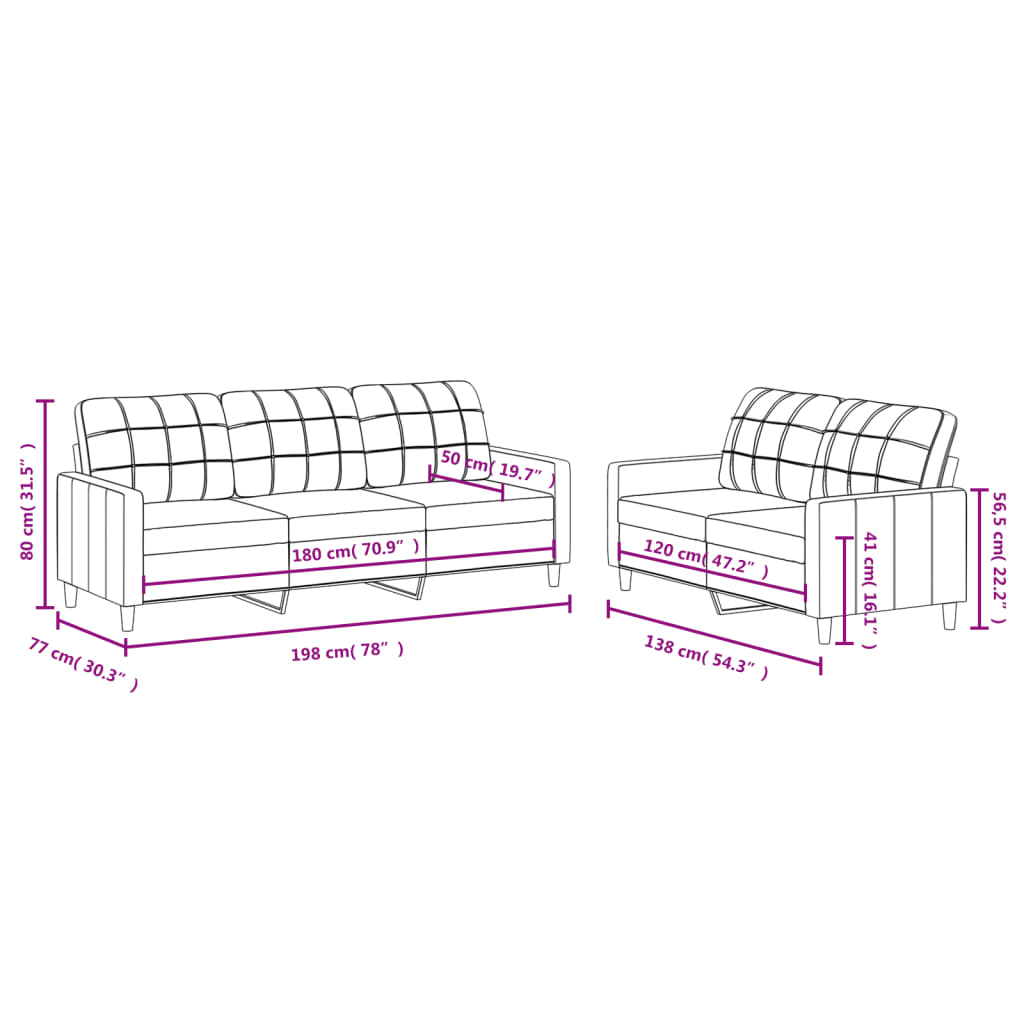 2-dijelni set sofa s jastucima svjetložuti od tkanine