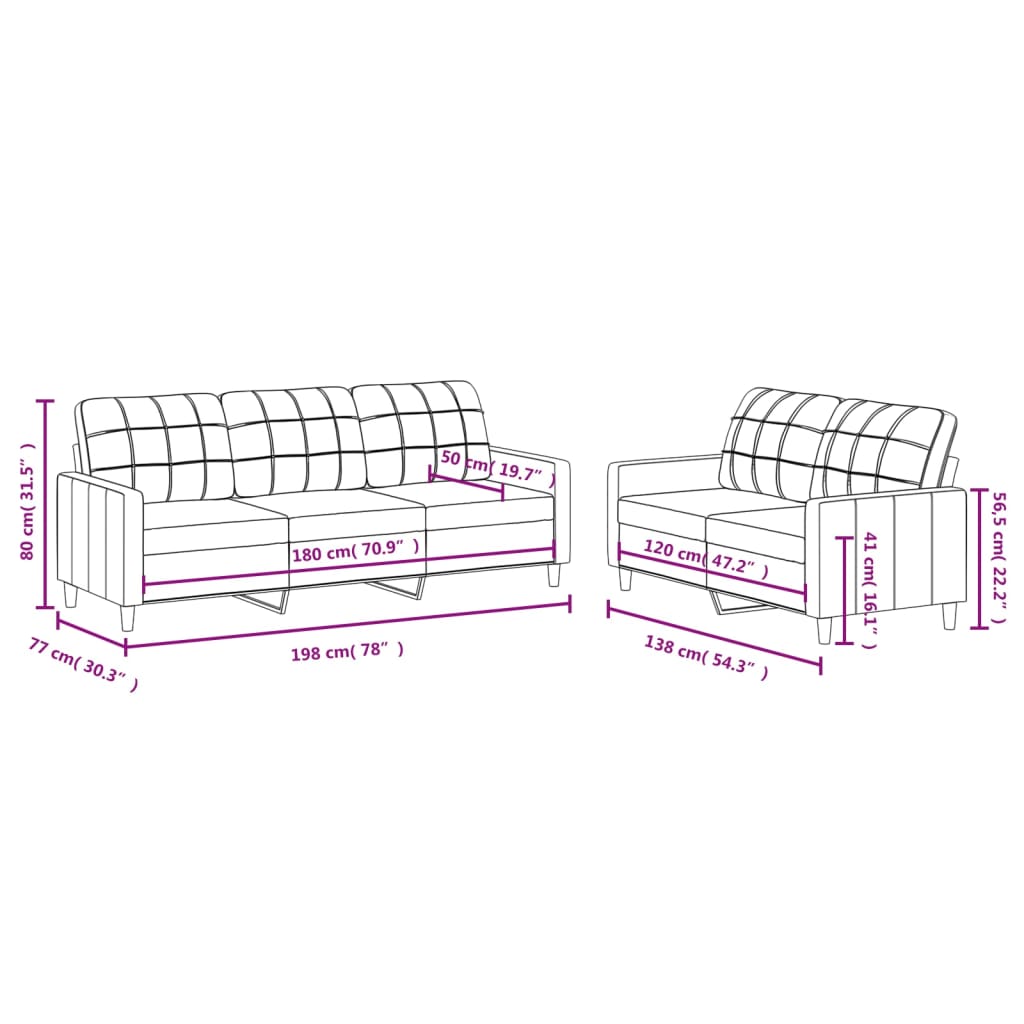 2-dijelni set sofa s jastucima crvena boja vina od tkanine