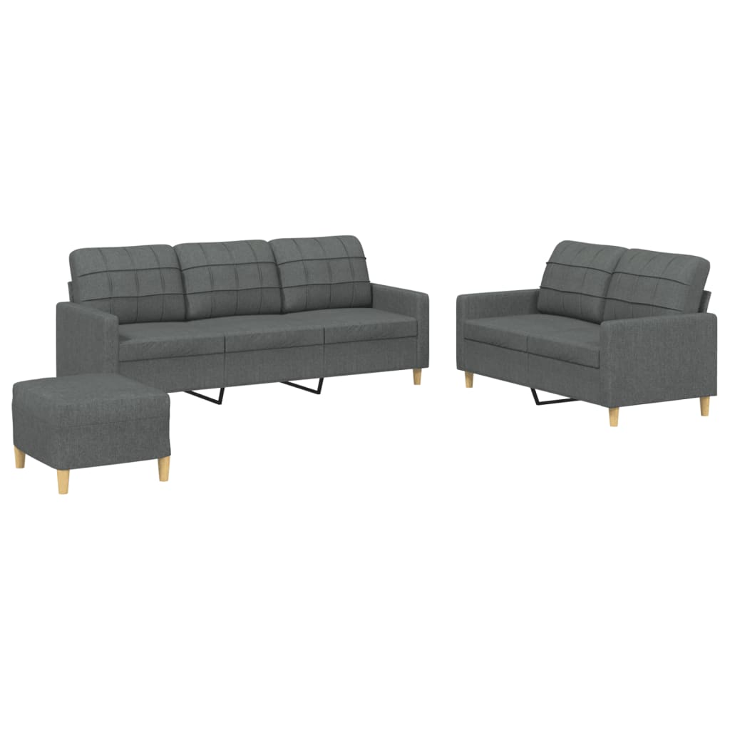 3-dijelni set sofa s jastucima tamnosivi od tkanine