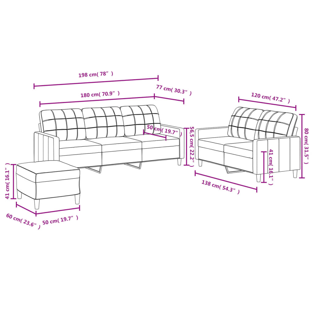 3-dijelni set sofa s jastucima tamnosivi od tkanine