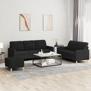 3-dijelni set sofa s jastucima crni od tkanine