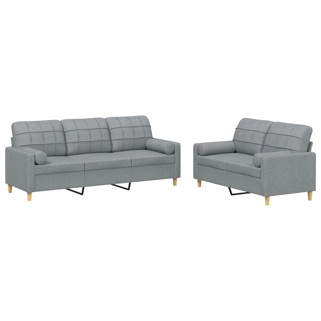2-dijelni set sofa s jastucima svjetlosivi od tkanine