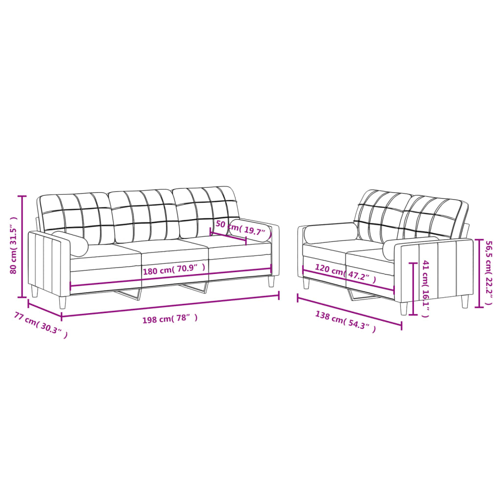 2-dijelni set sofa s jastucima svjetlosivi od tkanine