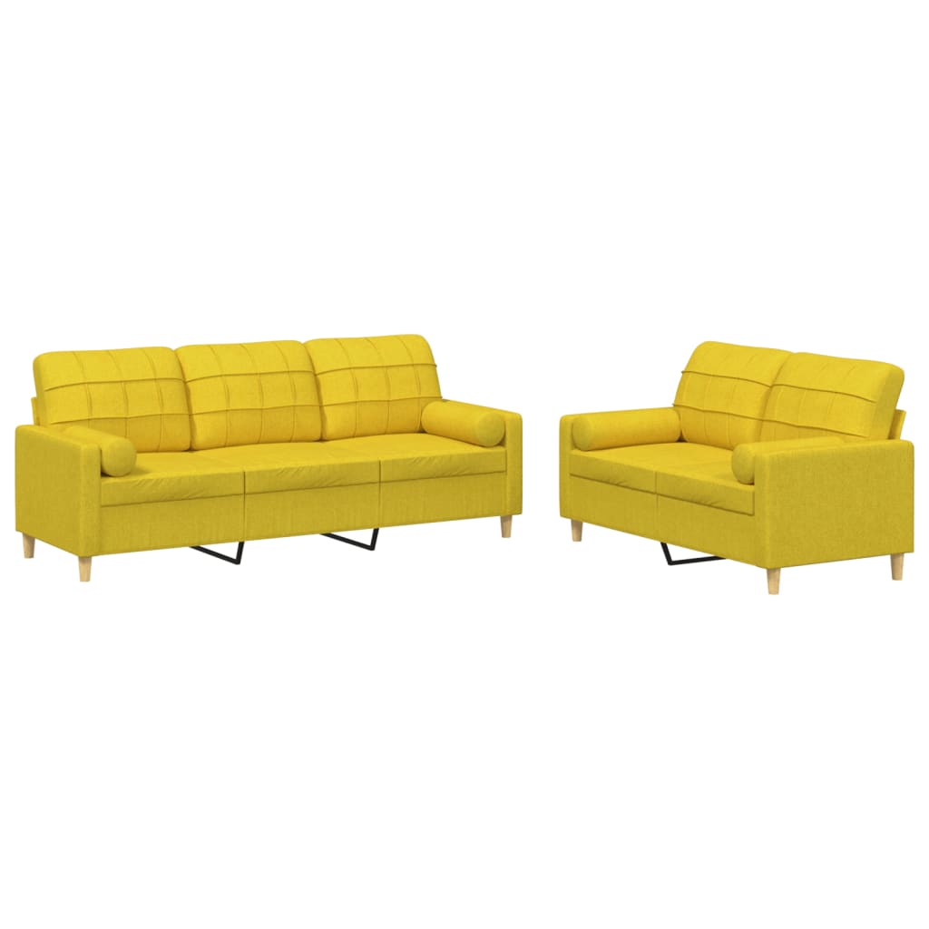 2-dijelni set sofa s jastucima svjetložuti od tkanine