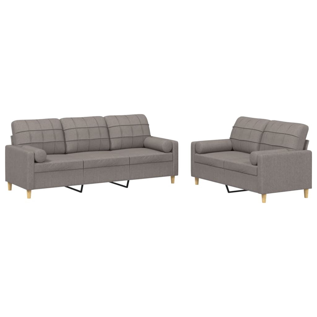 2-dijelni set sofa s jastucima smeđesivi od tkanine