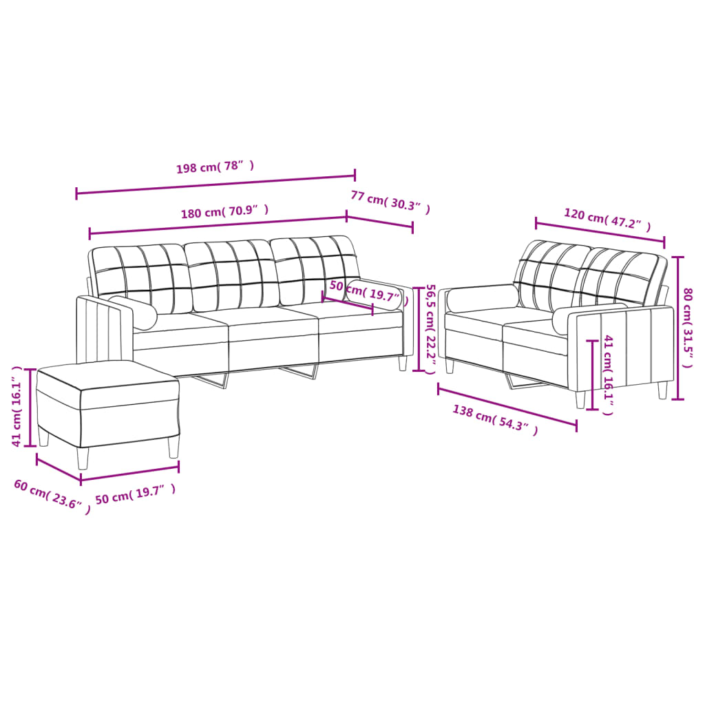 3-dijelni set sofa s jastucima svjetlosivi od tkanine