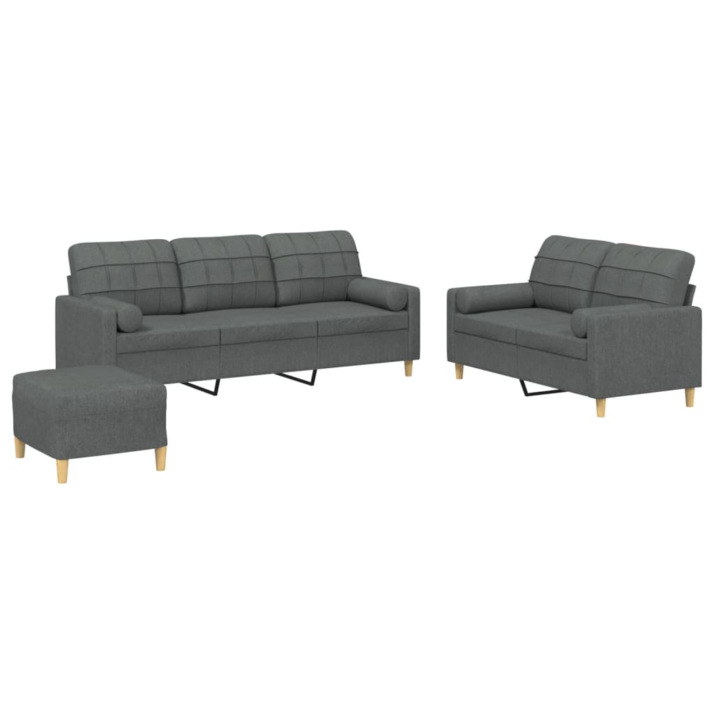 3-dijelni set sofa s jastucima tamnosivi od tkanine