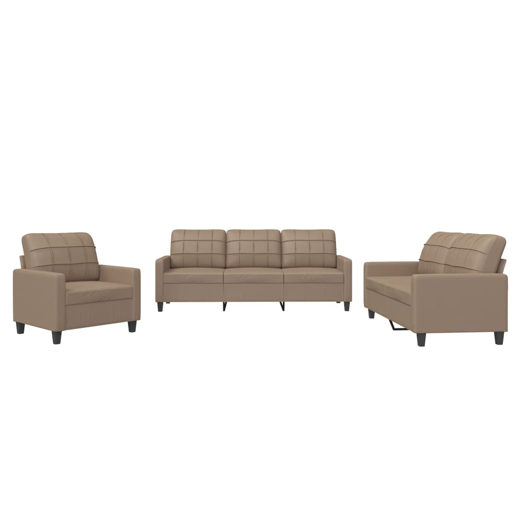 3-dijelni set sofa s jastucima boja cappuccina od umjetne kože