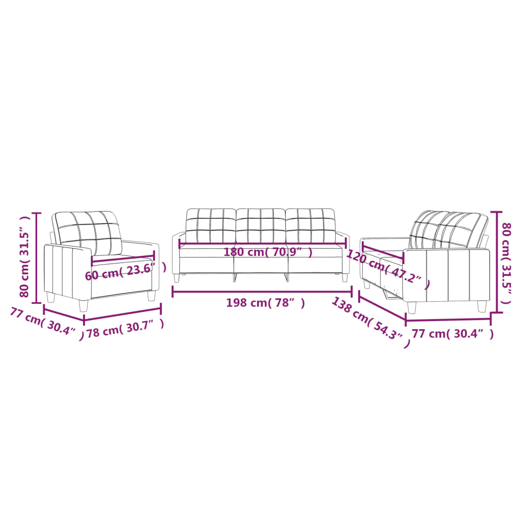 3-dijelni set sofa s jastucima boja cappuccina od umjetne kože