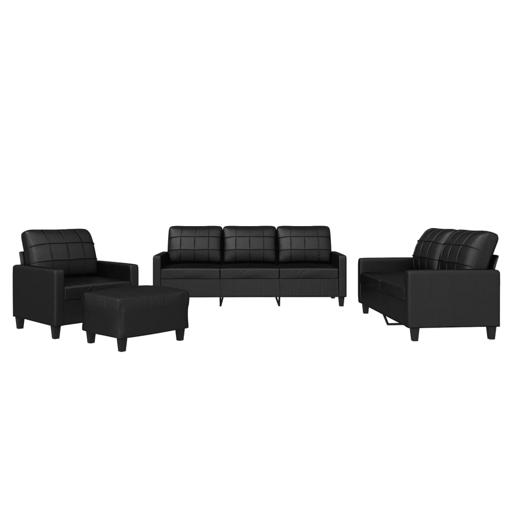 4-dijelni set sofa s jastucima crni od umjetne kože