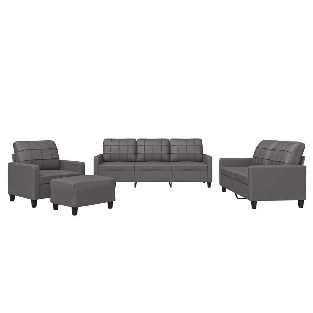 4-dijelni set sofa s jastucima sivi od umjetne kože