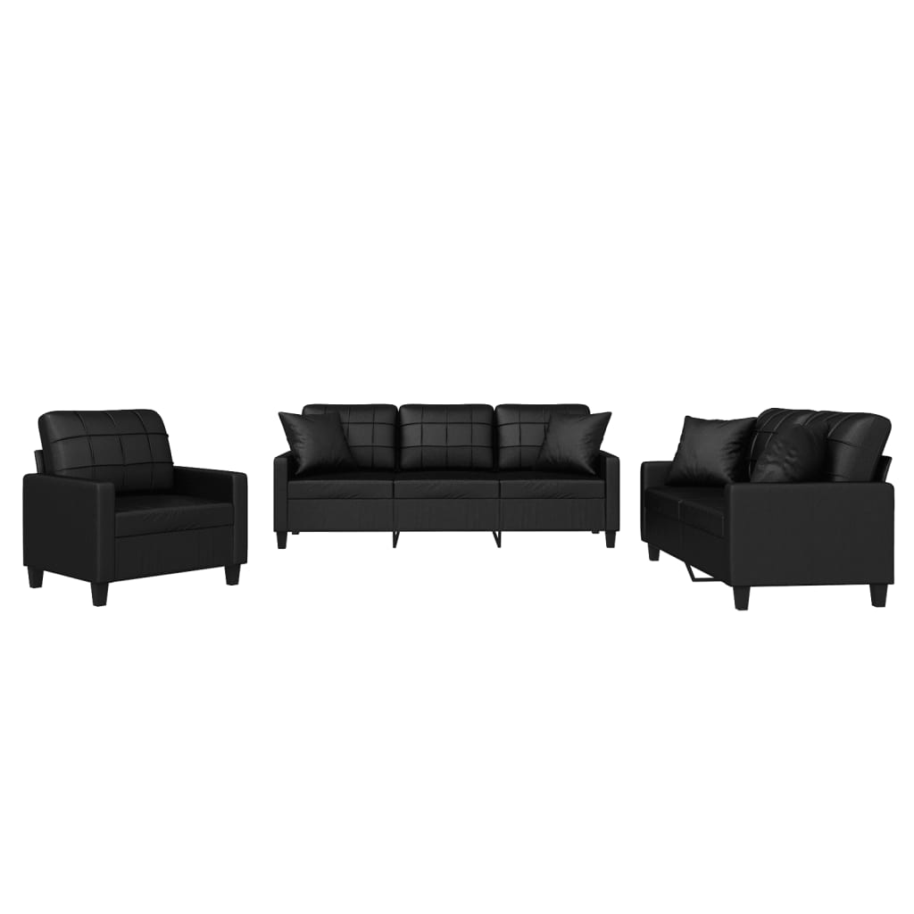 3-dijelni set sofa s jastucima crna od umjetne kože