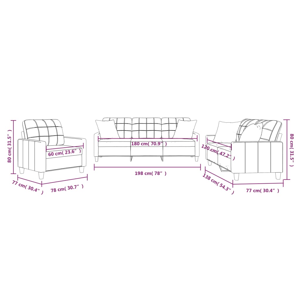 3-dijelni set sofa s jastucima crna od umjetne kože