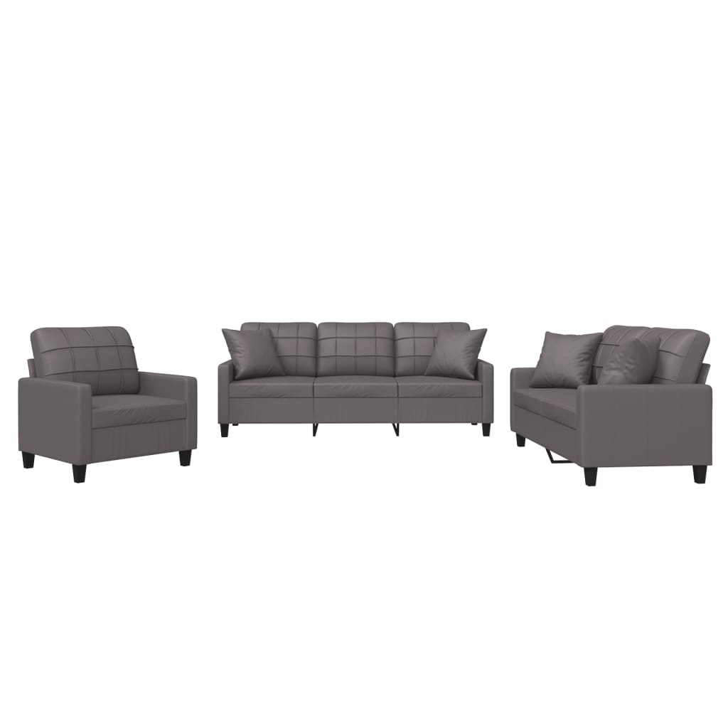 3-dijelni set sofa s jastucima sivi od umjetne kože