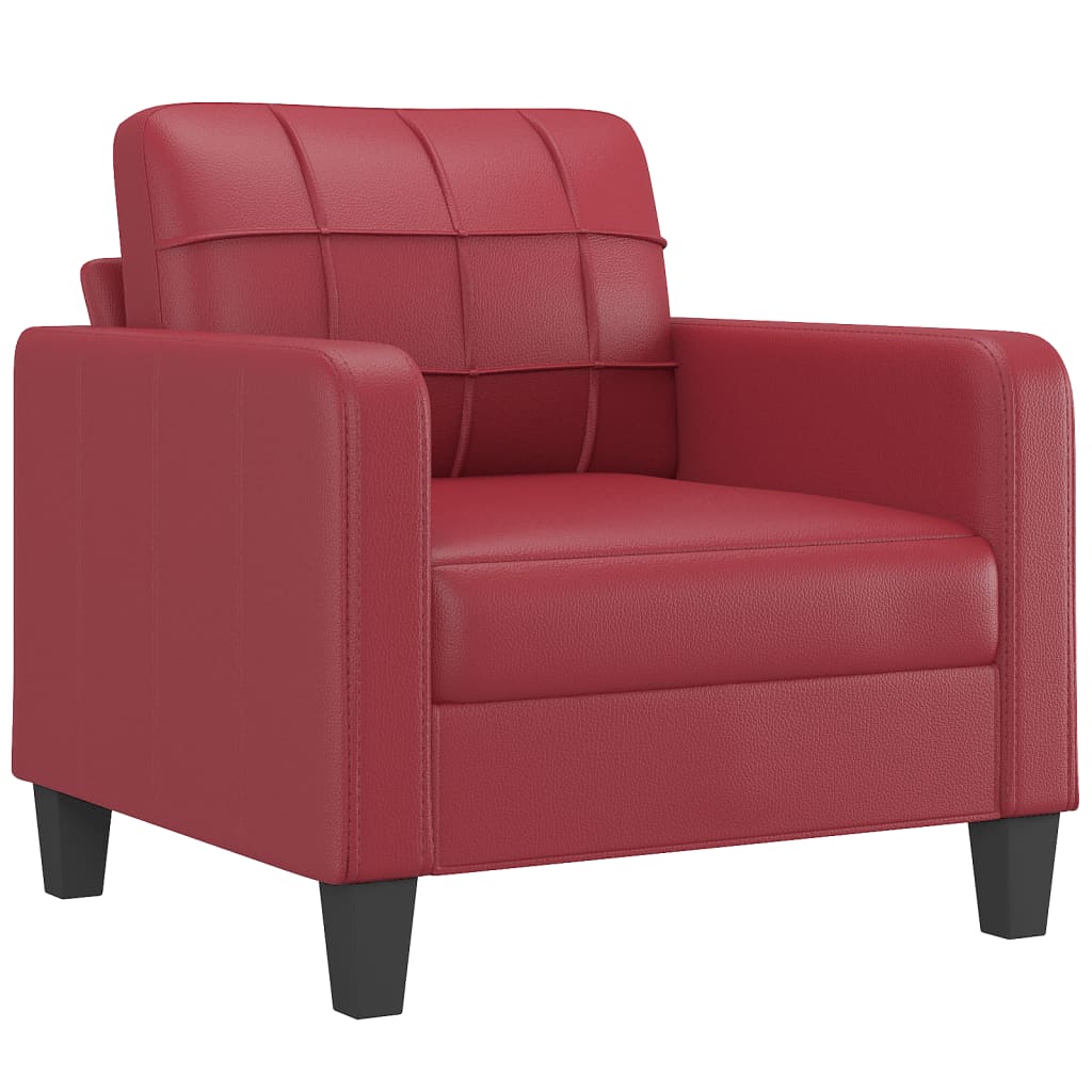 3-dijelni set sofa s jastucima boja vina od umjetne kože