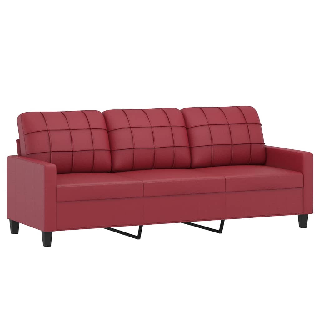 3-dijelni set sofa s jastucima boja vina od umjetne kože