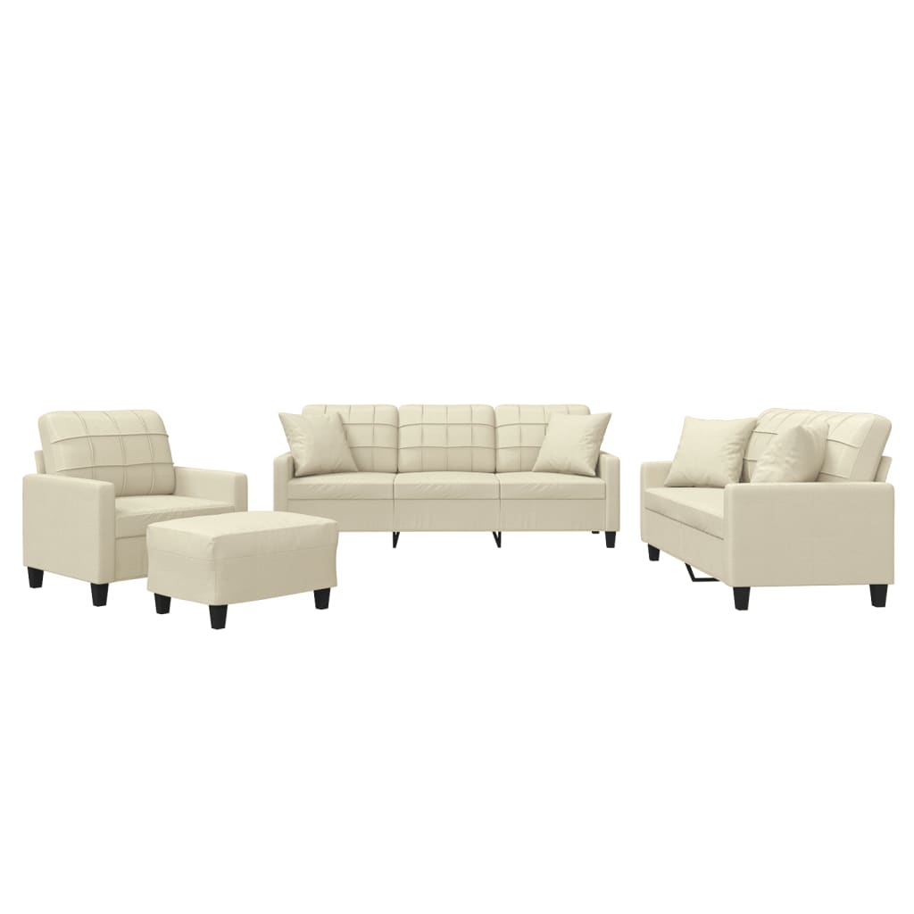 4-dijelni set sofa s jastucima krem od umjetne kože