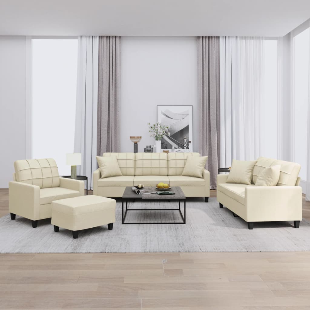 4-dijelni set sofa s jastucima krem od umjetne kože