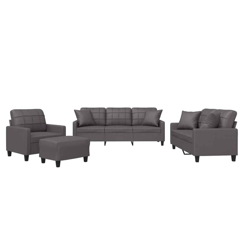 4-dijelni set sofa s jastucima sivi od umjetne kože