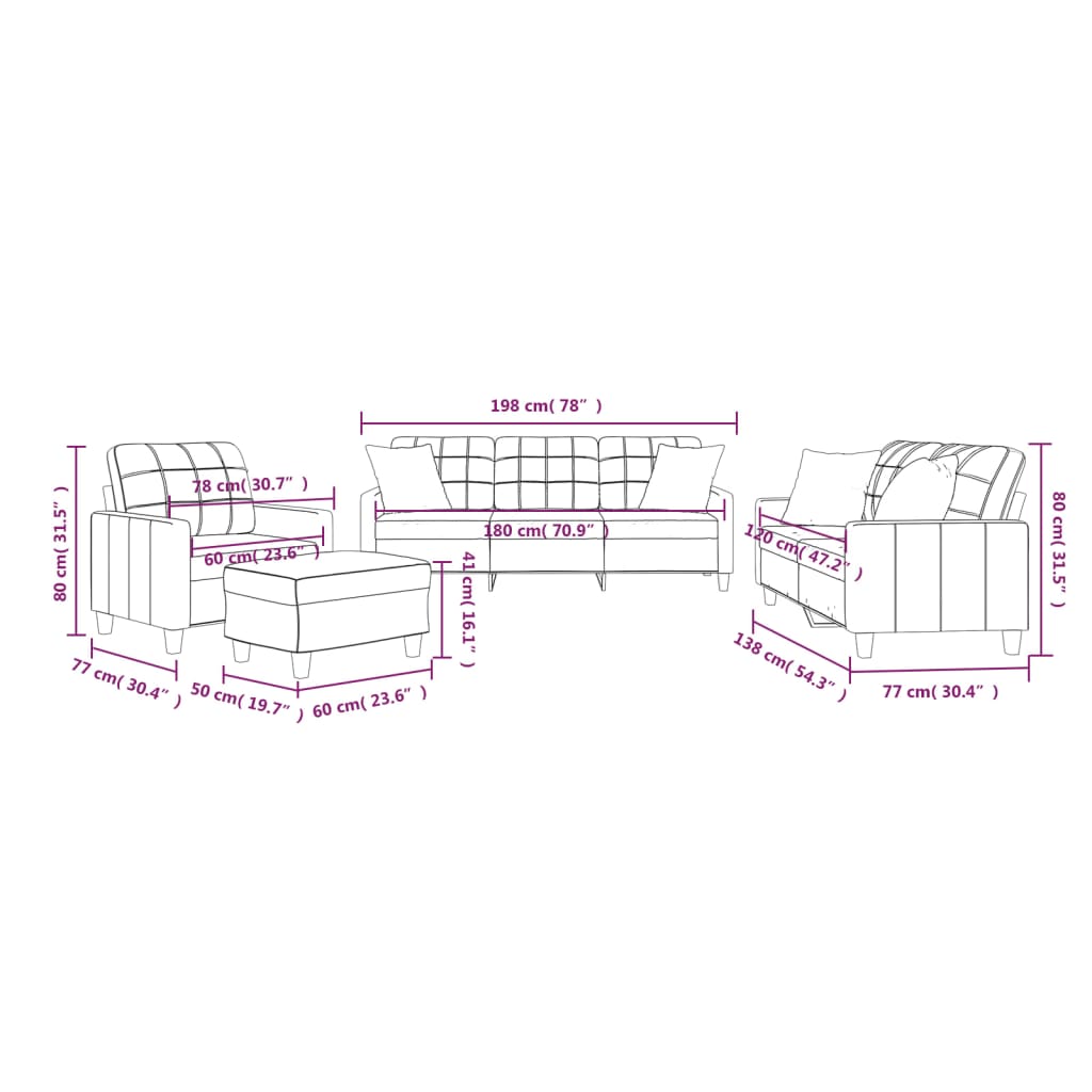 4-dijelni set sofa s jastucima boja cappuccina od umjetne kože