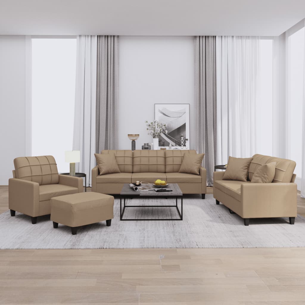 4-dijelni set sofa s jastucima boja cappuccina od umjetne kože