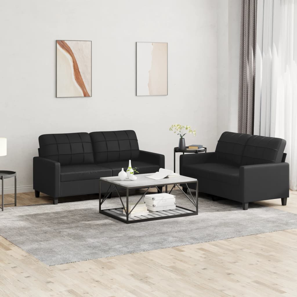 2-dijelni set sofa s jastucima crni od umjetne kože Crna