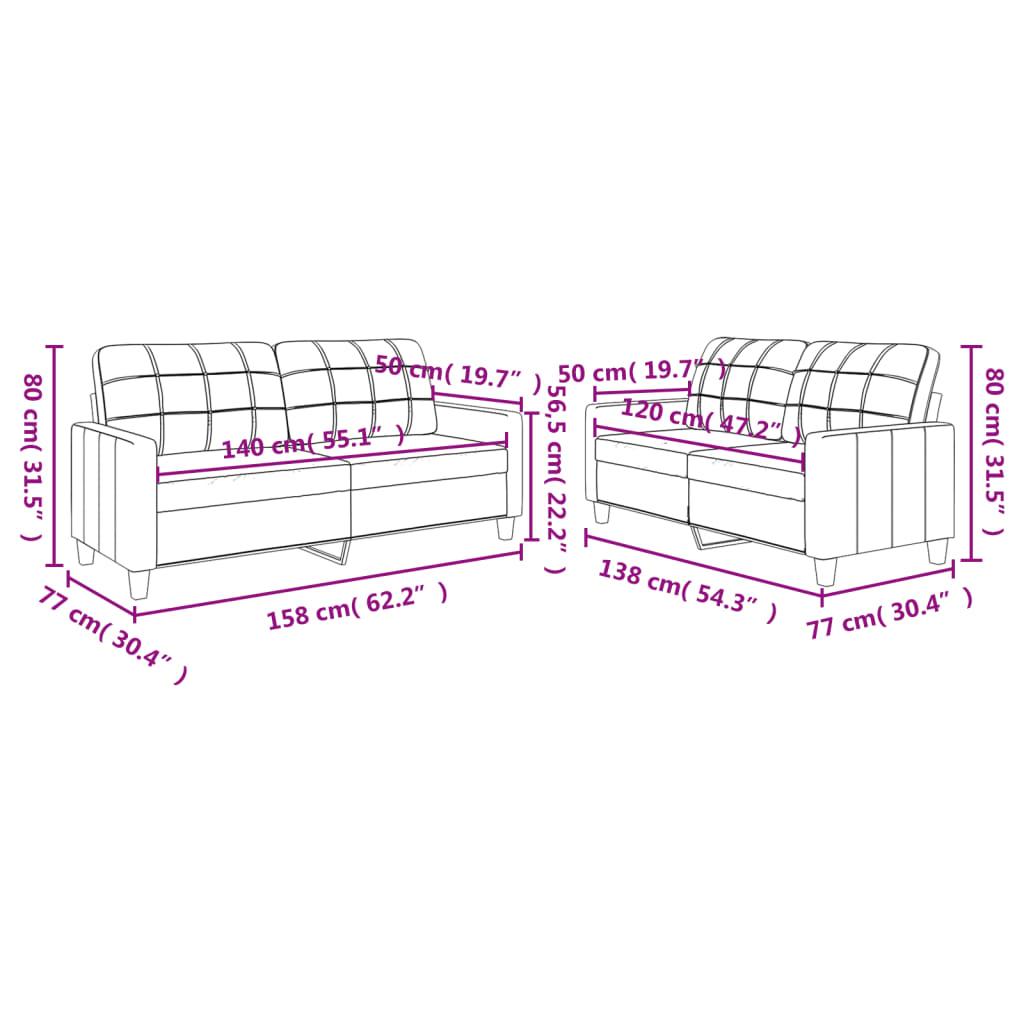 2-dijelni set sofa s jastucima krem od umjetne kože