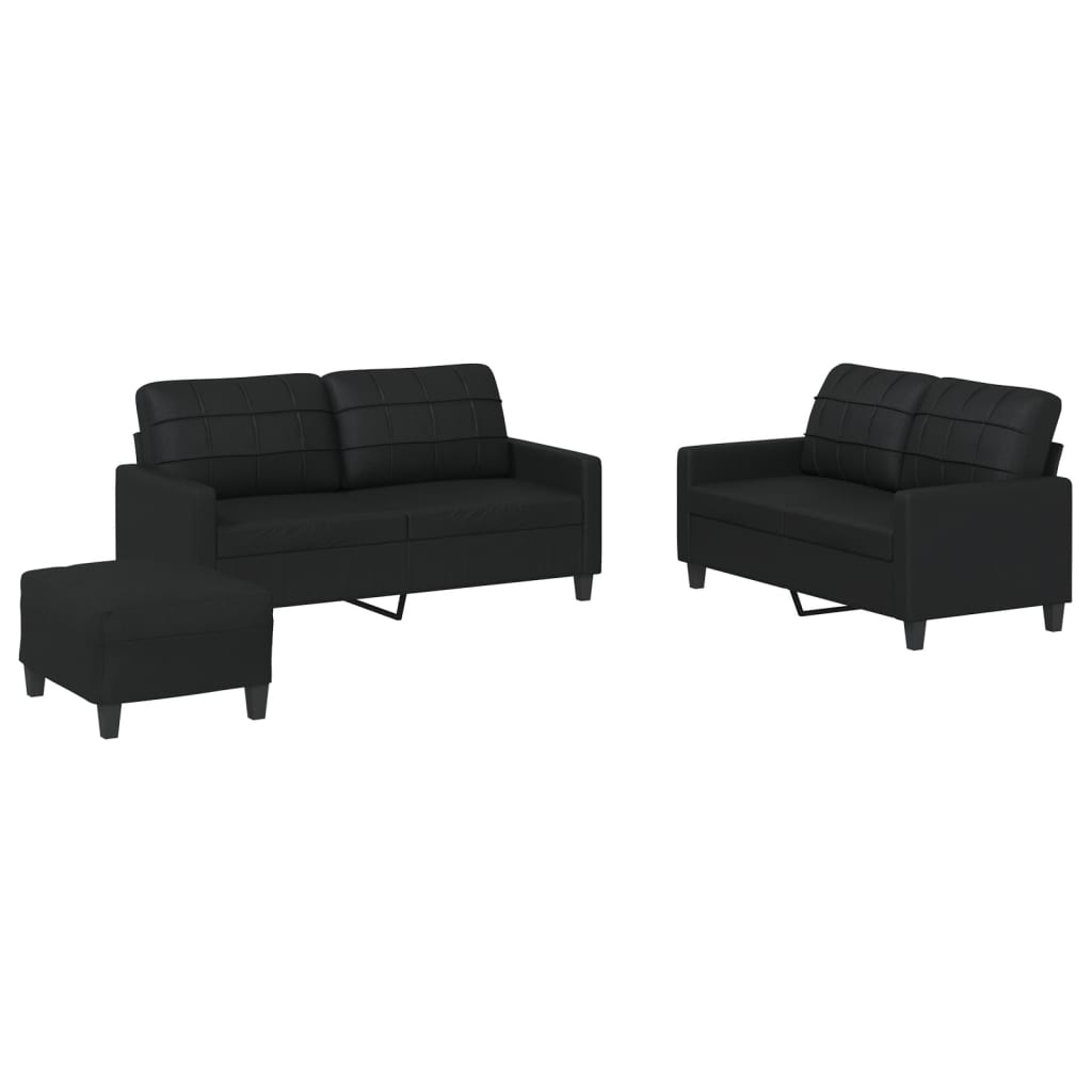 3-dijelni set sofa s jastucima crni od umjetne kože