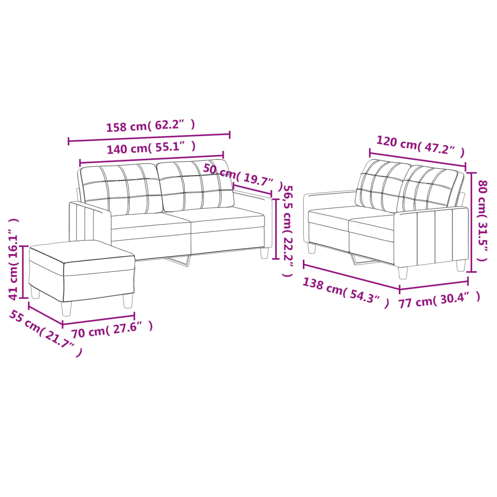 3-dijelni set sofa s jastucima crni od umjetne kože