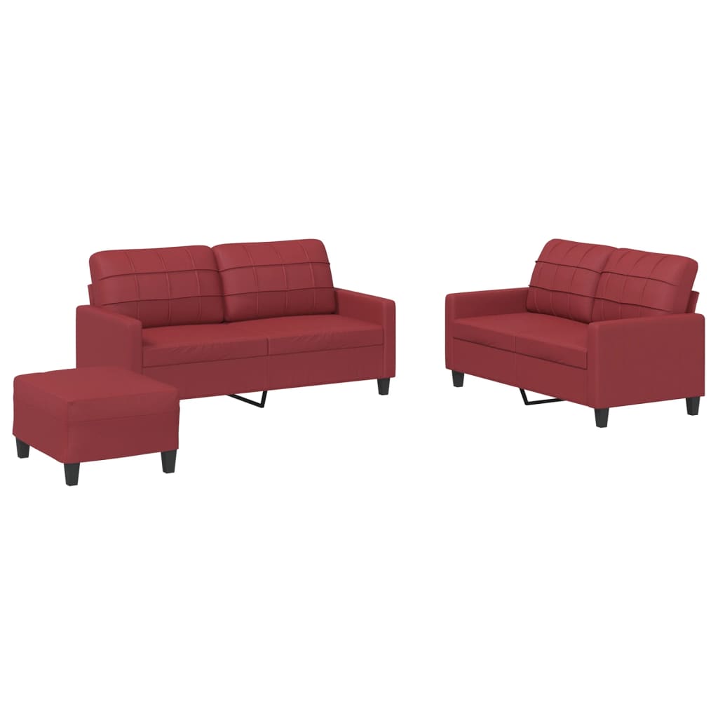 3-dijelni set sofa s jastucima boja vina od umjetne kože