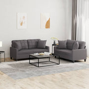 2-dijelni set sofa s jastucima sivi od umjetne kože