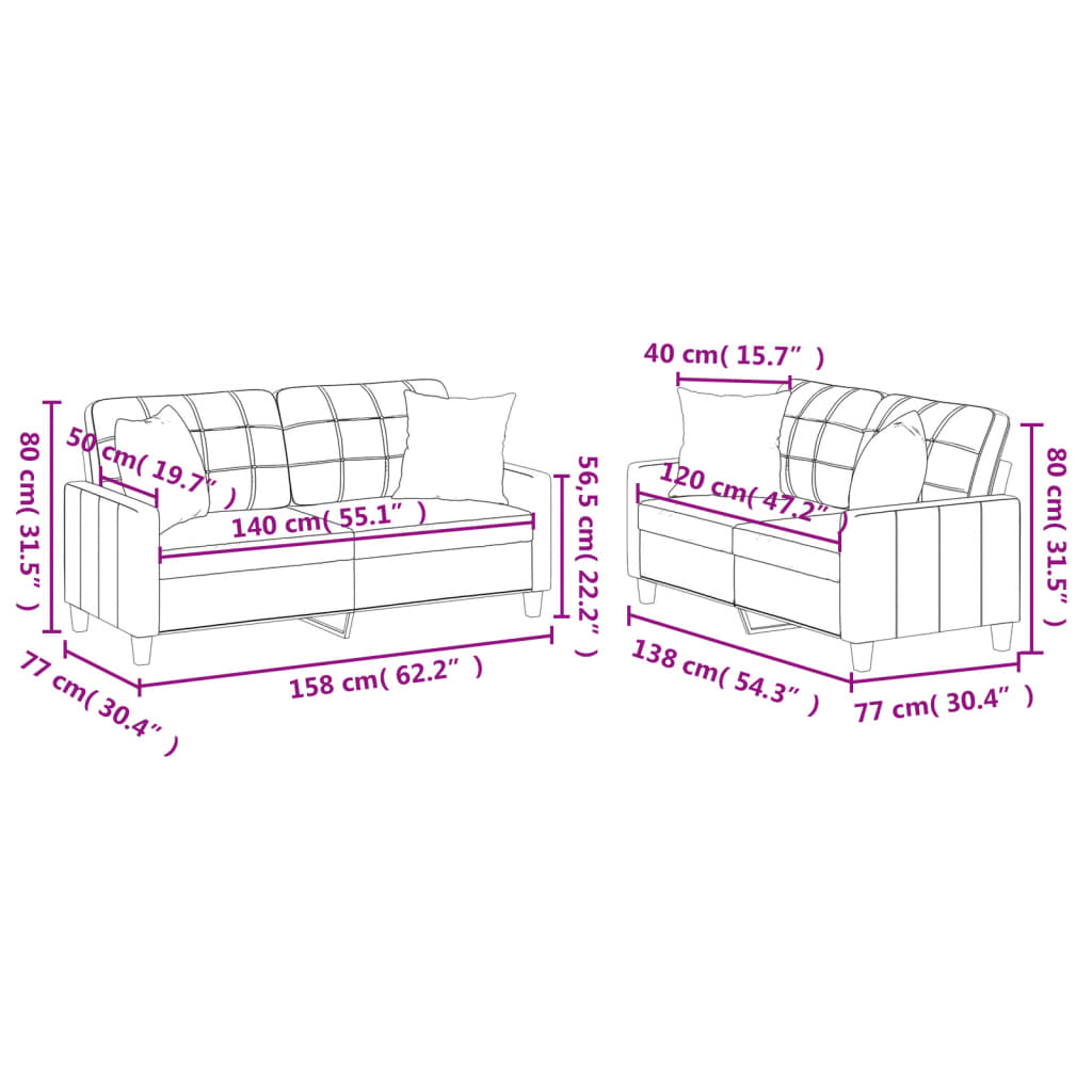 2-dijelni set sofa s jastucima boja cappuccina od umjetne kože