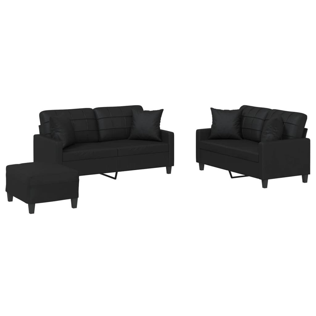 3-dijelni set sofa s jastucima crna od umjetne kože