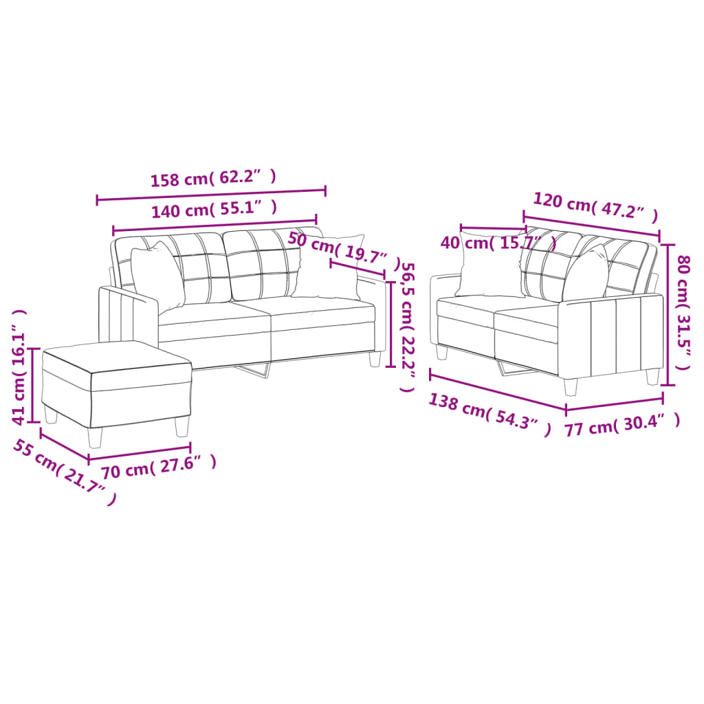 3-dijelni set sofa s jastucima sivi od umjetne kože