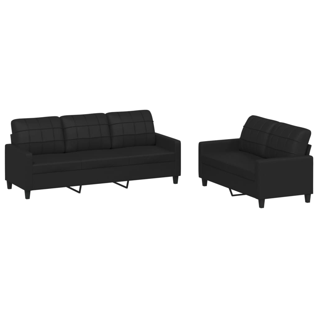 2-dijelni set sofa s jastucima crni od umjetne kože