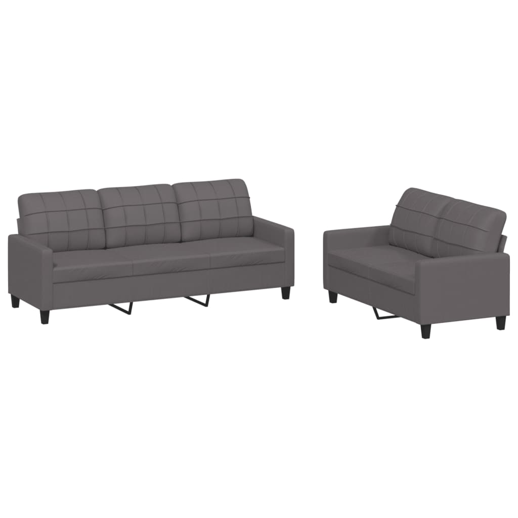 2-dijelni set sofa s jastucima sivi od umjetne kože