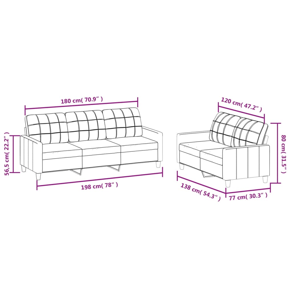 2-dijelni set sofa s jastucima boja vina od umjetne kože