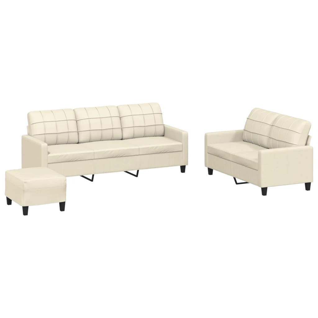 3-dijelni set sofa s jastucima krem od umjetne kože
