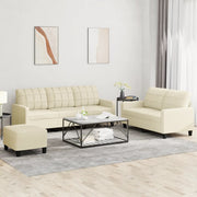 3-dijelni set sofa s jastucima krem od umjetne kože