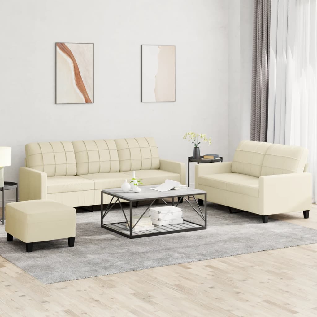 3-dijelni set sofa s jastucima krem od umjetne kože