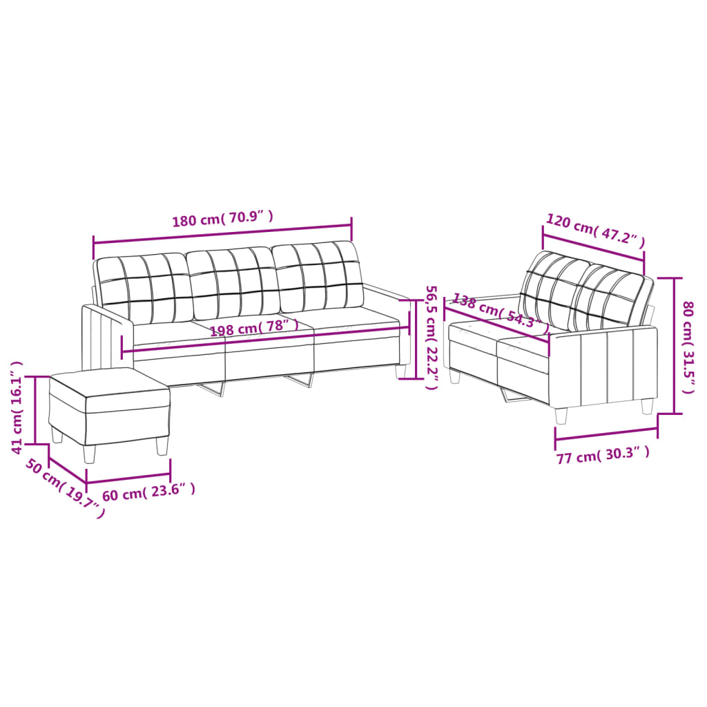 3-dijelni set sofa s jastucima sivi od umjetne kože