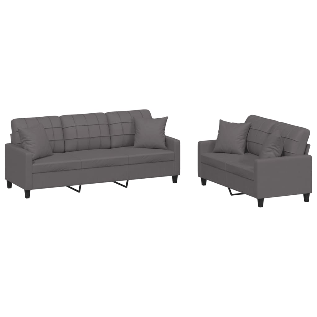 2-dijelni set sofa s jastucima sivi od umjetne kože