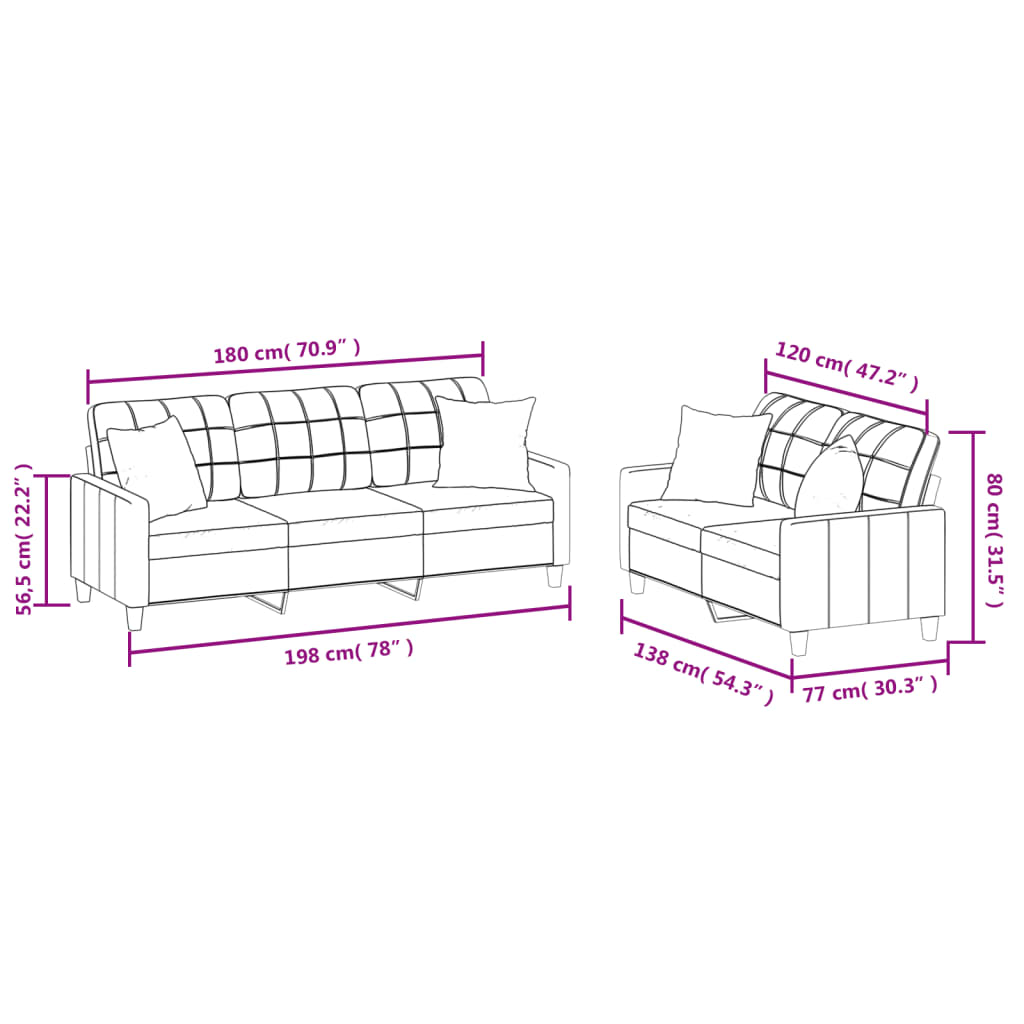 2-dijelni set sofa s jastucima sivi od umjetne kože
