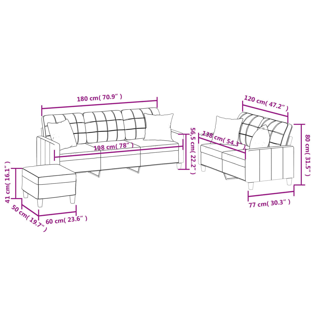 3-dijelni set sofa s jastucima boja cappuccina od umjetne kože