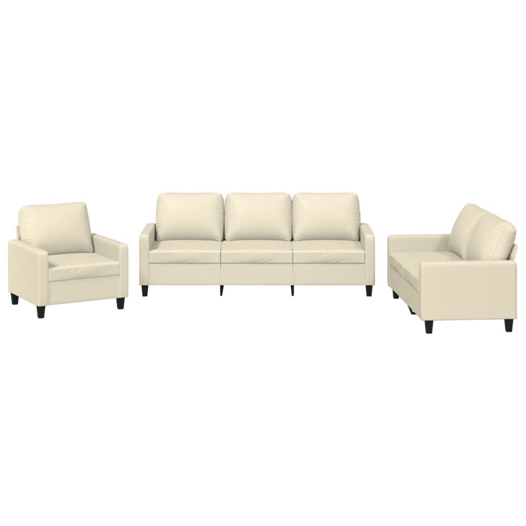 3-dijelni set sofa s jastucima krem od umjetne kože