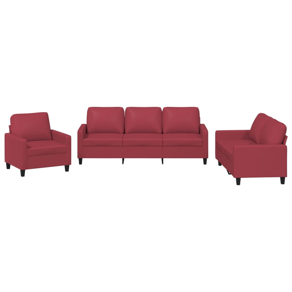 3-dijelni set sofa s jastucima boja vina od umjetne kože