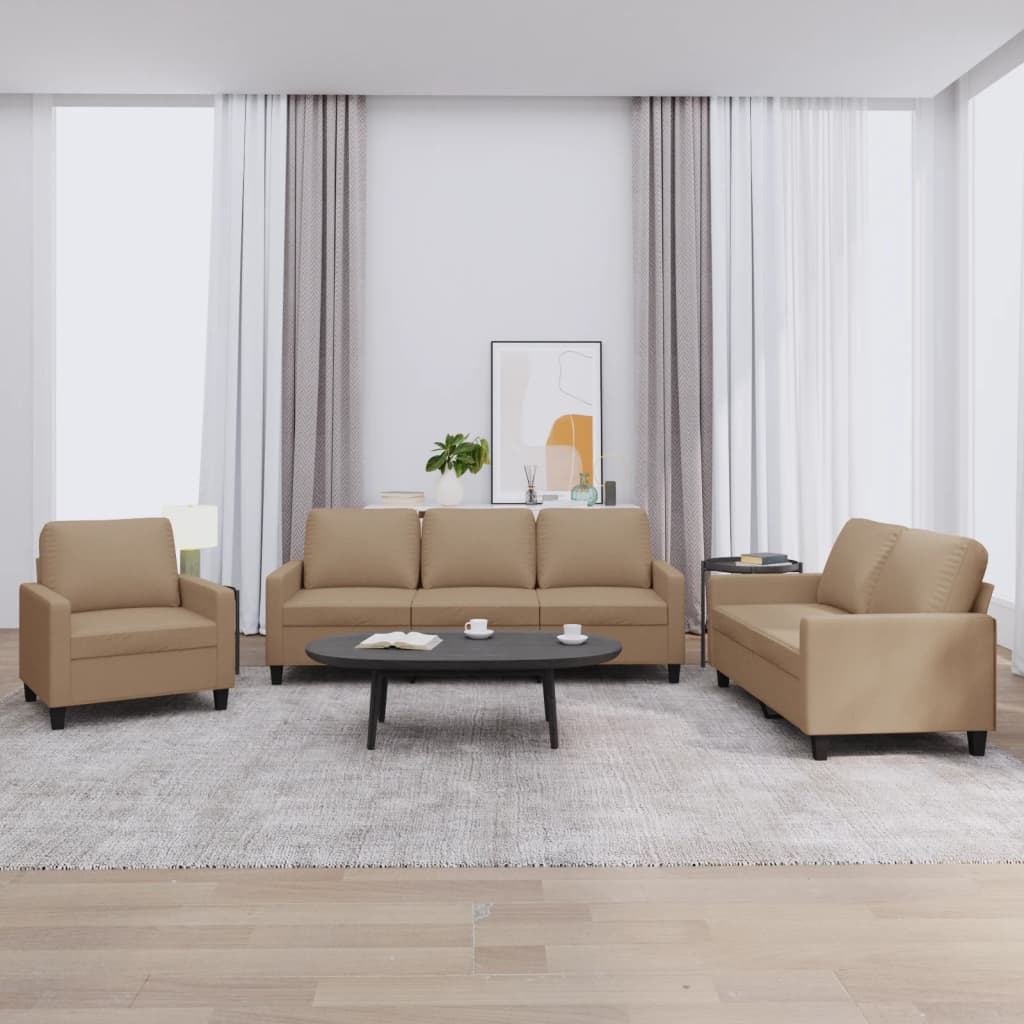 3-dijelni set sofa s jastucima boja cappuccina od umjetne kože