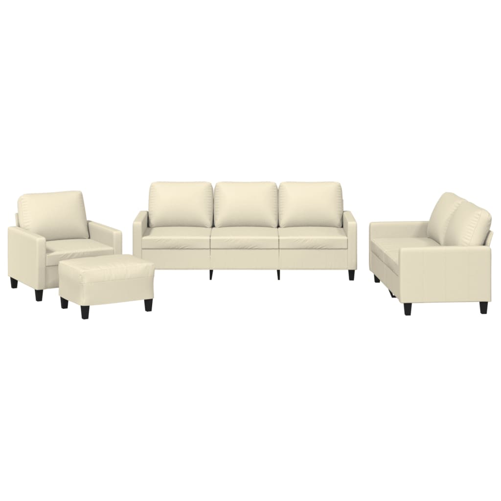 4-dijelni set sofa s jastucima krem od umjetne kože