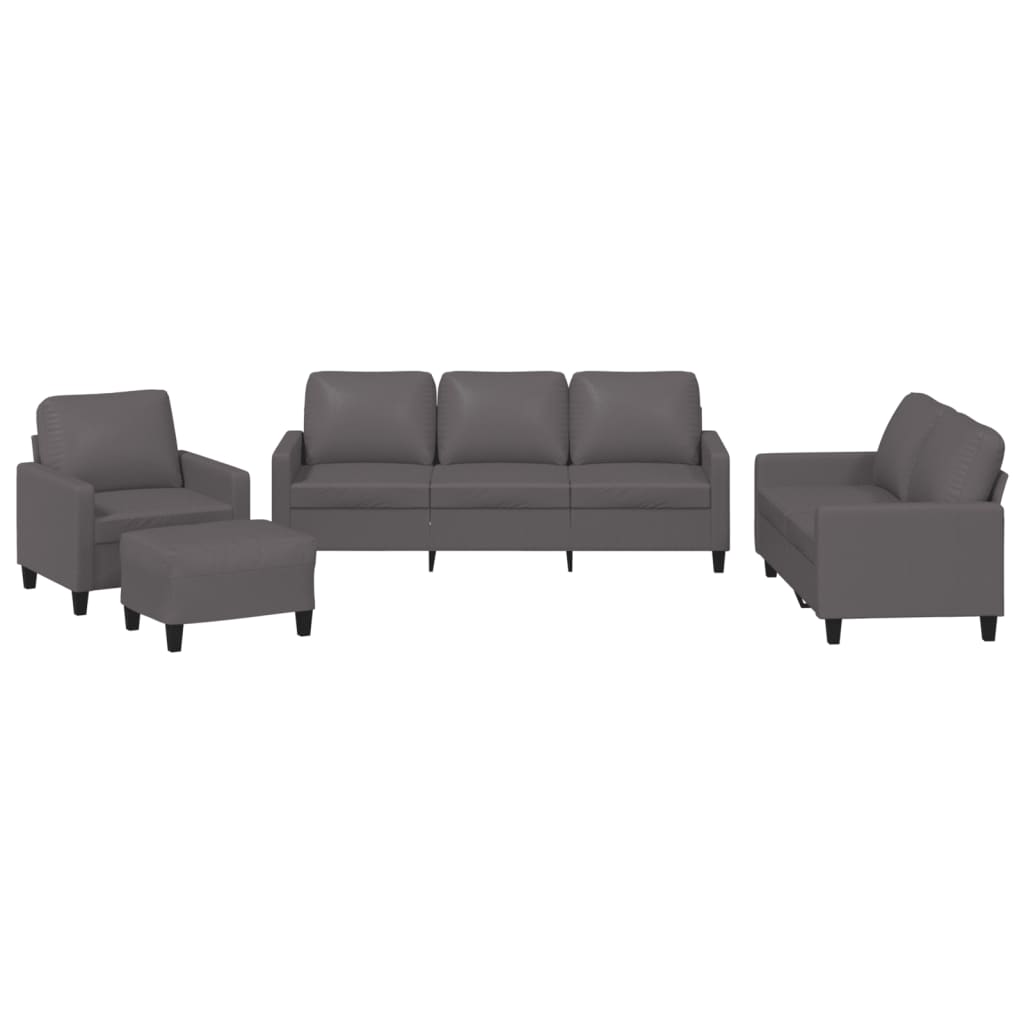 4-dijelni set sofa s jastucima sivi od umjetne kože